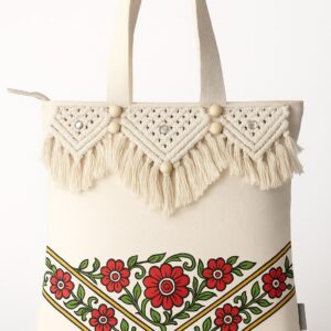 Handpainted Floral Boho Tote Bag