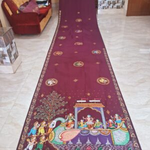 Boita Bandana – Handpainted Pattachitra Khadi Silk Saree in Wine Color